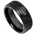 thumbnail image 1 of Hammered Black Tungsten Ring - 0.07ct Solitaire Blue Sapphire Ring - Personalized Tungsten Wedding Ring - Custom Made September Birthstone Ring TN614BS, 1 of 1