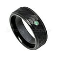 thumbnail image 1 of Hammered Black Tungsten Ring - 0.07ct Solitaire Emerald Ring - Personalized Tungsten Wedding Ring - Custom Made May Birthstone Ring TN614BS, 1 of 1