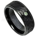 thumbnail image 1 of Hammered Black Tungsten Ring - 0.07ct Solitaire Green Tourmaline Ring - Personalized Tungsten Wedding Ring - Custom Made October Birthstone Ring TN614BS, 1 of 1