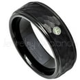 thumbnail image 1 of Hammered Black Tungsten Ring - 0.07ct Solitaire Peridot Ring - Personalized Tungsten Wedding Ring - Custom Made August Birthstone Ring TN614BS, 1 of 1