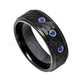thumbnail image 1 of Hammered Black Tungsten Ring - 0.21ctw Blue Sapphire 3-stone Band - Personalized Tungsten Wedding Ring - Custom Made September Birthstone Ring TN614BS, 1 of 1