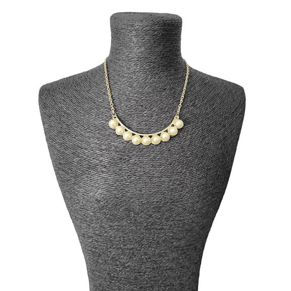 Hammered Brass & White Pearl on Gold Link Chain Minimalist Layer Necklace For Women by Isabella Jewelry