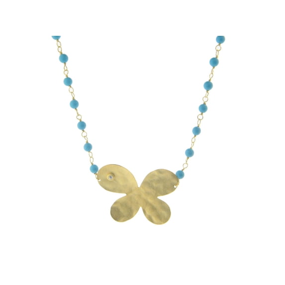 Hammered Butterfly Simulated Turquoise Necklace