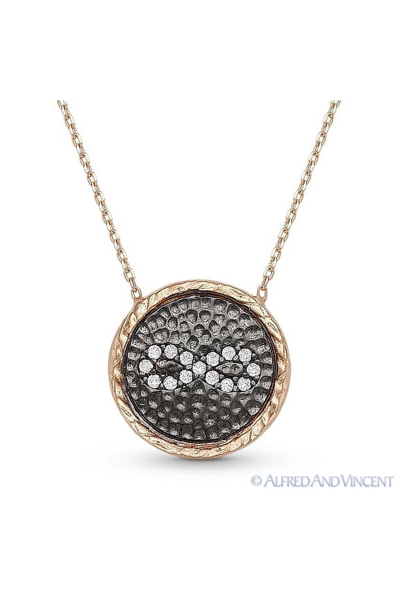 Hammered Circle & Cubic Zirconia Crystal Infinity Charm Pendant in .925 Sterling Silver