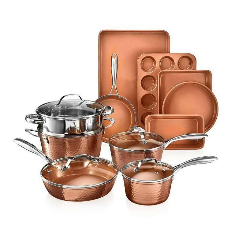 Hammered Copper 15-Piece Aluminum Non-Stick Cookware Set and Bakeware Set Hammered Copper 15-Piece Aluminum Non-Stick Cookware Set and Bakeware Set