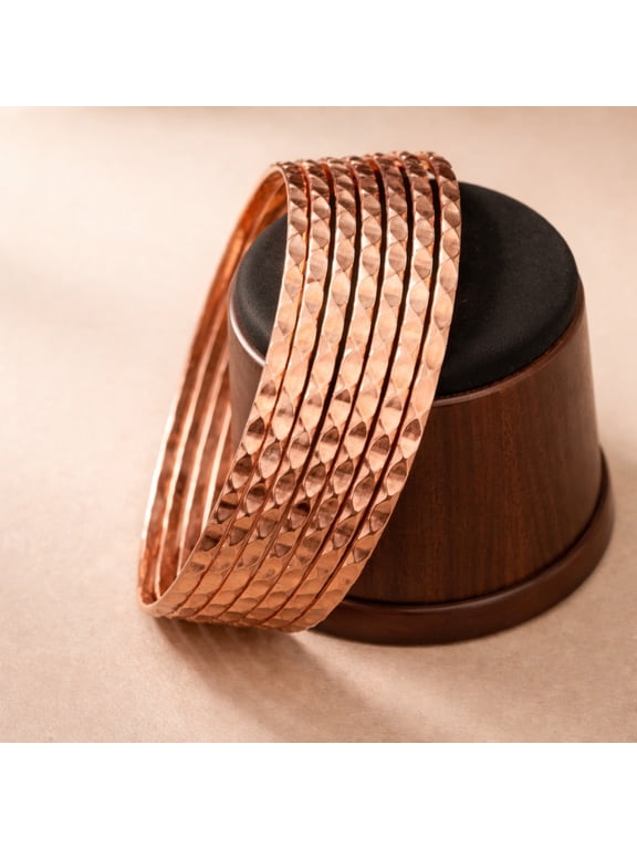 Hammered Copper Bangle Set of 7, Handmade Stackable Copper Bangles, Minimalist Bohemian Jewelry Gift for Her