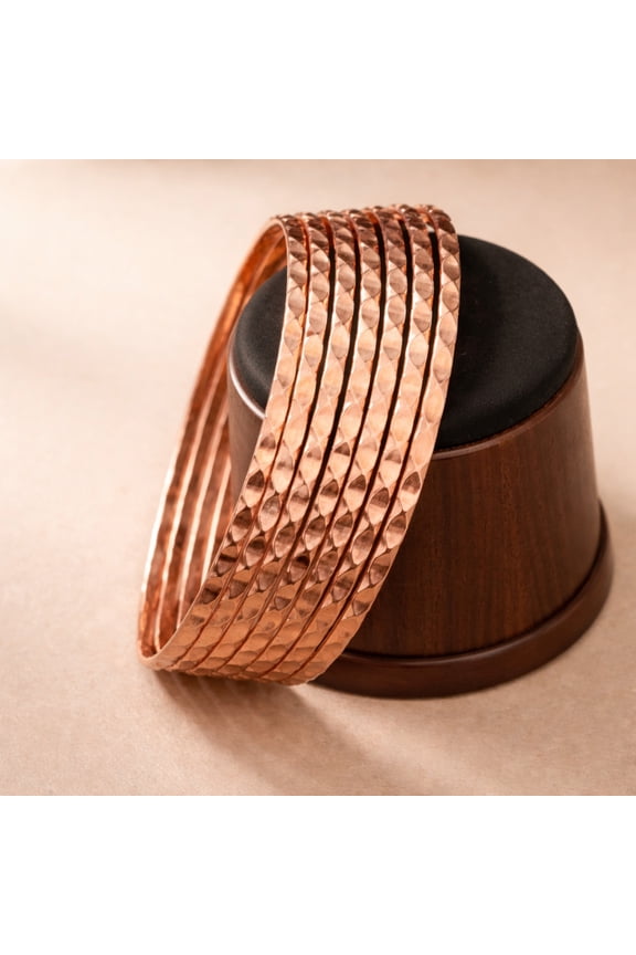 Hammered Copper Bangle Set of 7, Handmade Stackable Copper Bangles, Minimalist Bohemian Jewelry Gift for Her