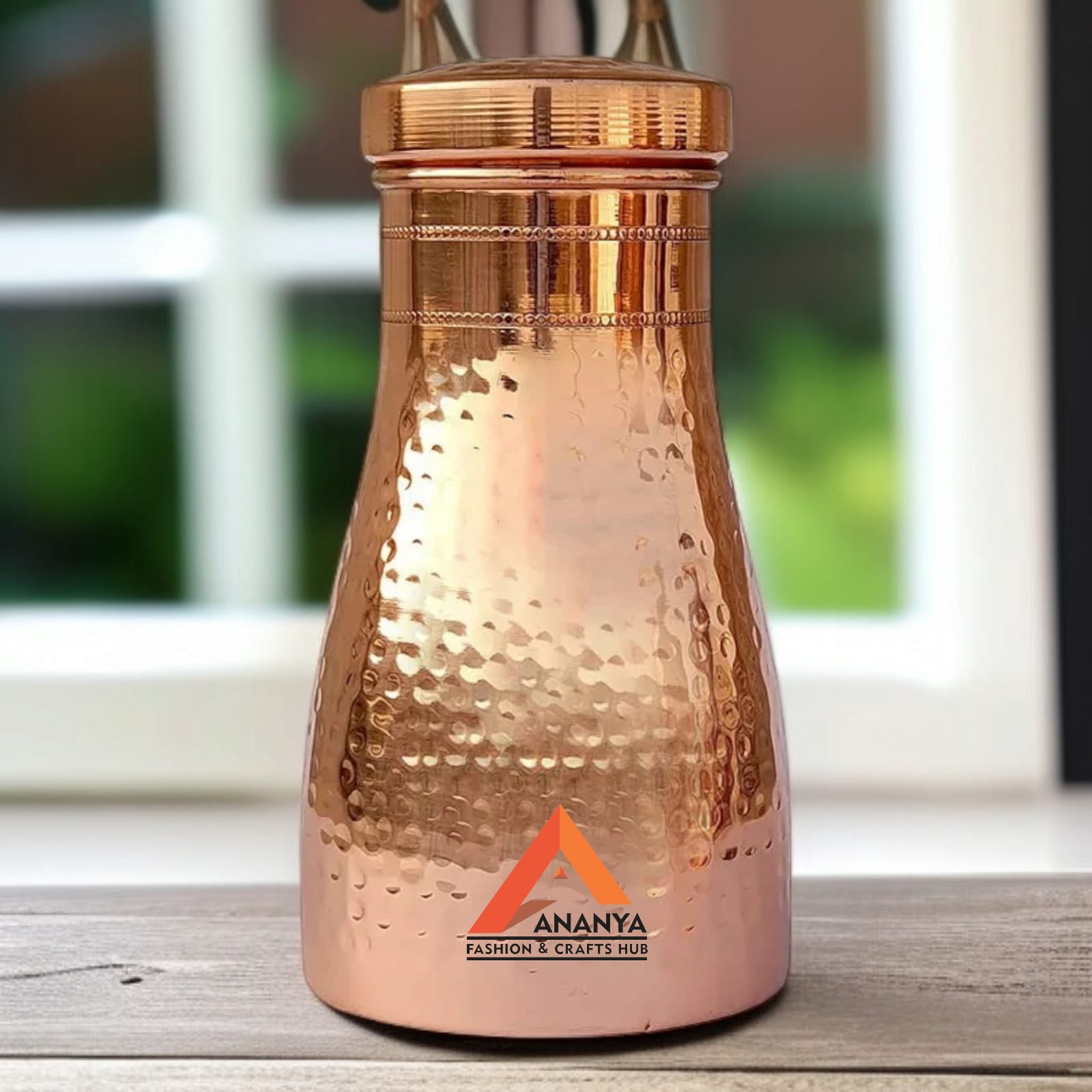 Hammered Copper Bedroom Water Bottle 34 Oz Ayurvedic Pure Copper Vessel For Drinking Health Benefits