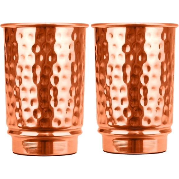 Hammered Copper Drinking Glasses Set of 2, 11 oz Pure Copper Tumblers, Ayurvedic Water Glass, Handcrafted Copper Cups for Home & Kitchen