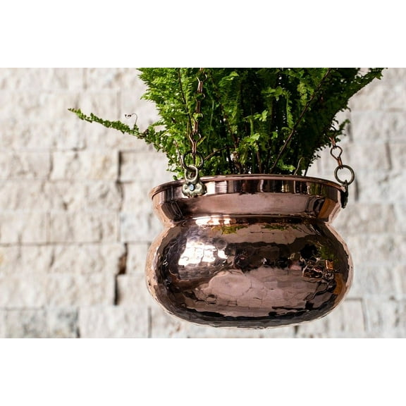 Hammered Solid Copper Hanging Planter Bowl Unique Housewarming Gift