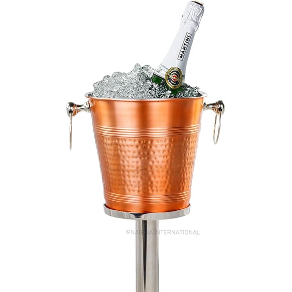 Hammered Copper Lightweight Ice Bucket |Highly Conductive Cooler & Cellar Bucket with Nickel Plated Free Stand | Kitchen Ware & Bar Wares