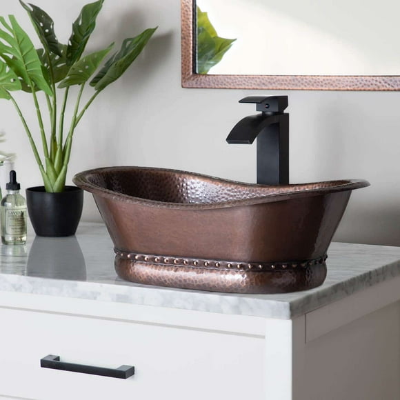 Hammered Copper Oval Bath Tub Vessel Sink