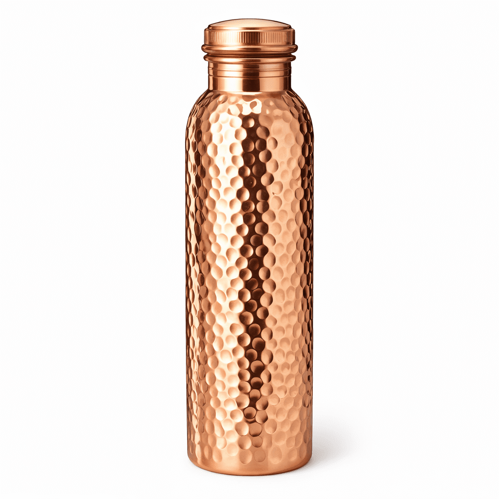 Hammered Copper Water Bottle 1 Liter – Pure Copper Ayurvedic Drinking Bottle for Health, Leak Proof, Handcrafted Design, Detox & Immunity Boost