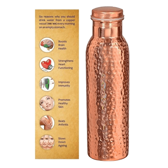 Hammered Copper Water Bottle Copper Vessel For Drinking Health Benefits 1000Ml