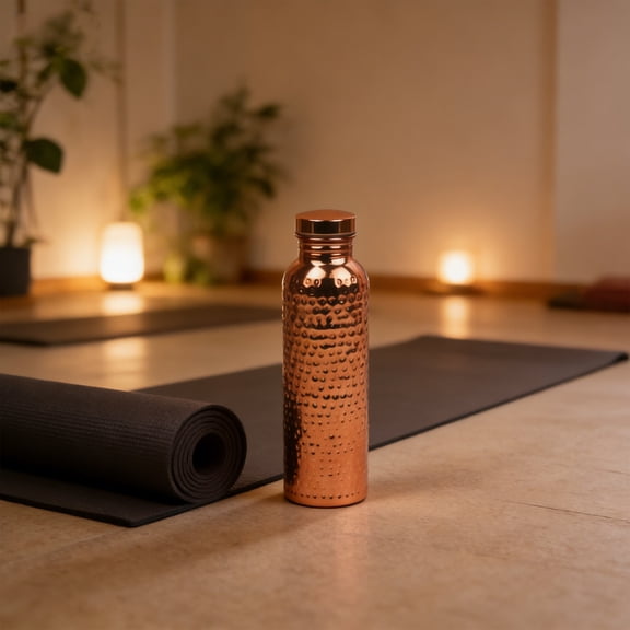 Hammered Copper Water Bottle, Copper Vessel Intake Enjoy Health Benefits Yoga Gym Sports Bottle, for Commuting, Office, Outdoor Camping Bronze