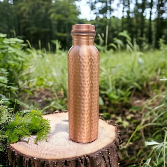 Hammered Copper Water Bottle - Pure Copper Vessel for Home Health Benefits, Ideal for Yoga Gym and Hydration 34oz