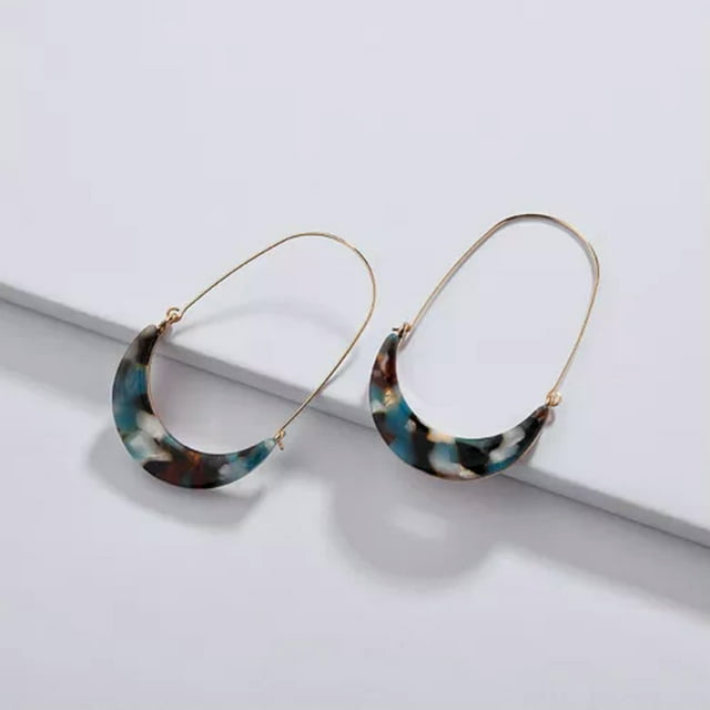 Hammered Crescent Moon Hoops Resin Tortoise Shell Hoop Earrings Jewelry