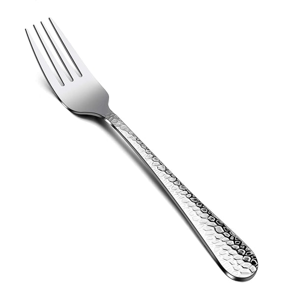 Hammered Dinner Forks Set, PETGLE 6-Piece Stainless Steel Salad Flatware Forks Use for Home, Kitchen, Restaurant, Round Edge & Mirror Polished, Dishwasher safe - 7.9 Inches