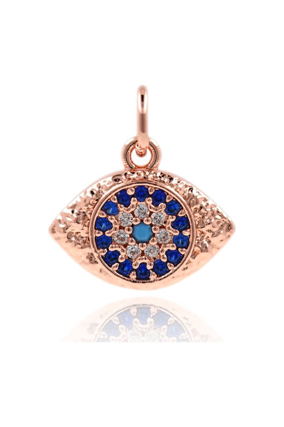 Hammered Evil Eye Pendant,Cubic Pave Amulet Charms,Personalized Jewelry Findings 13x10mm 10Pcs