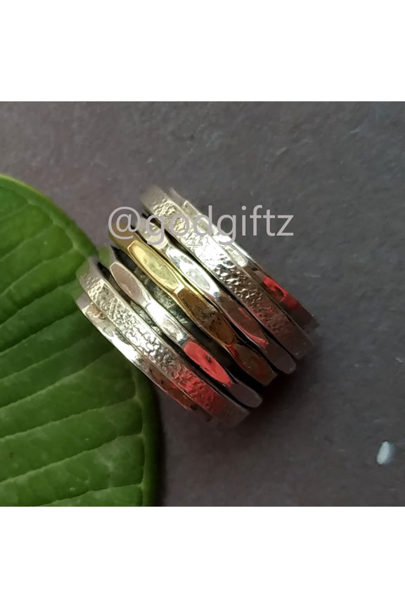 Hammered Five Spinner Band Ring, Five Band, Meditation Ring, Hammered Ring, Stackable Ring, Bohemian Ring, 925 Sterling Silver, Gift For Her