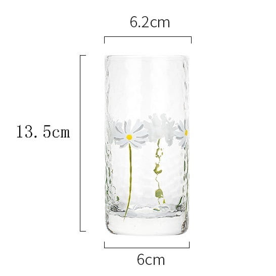 Hammered Glass Cup with Daisy Pattern, Gold Rim Transparent Drinking Cup, Heat Resistant Beverage Mug for Home Kitchen Daily Use