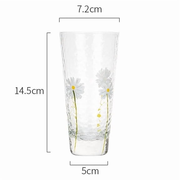 Hammered Glass Cup with Daisy Pattern - Gold Rim Transparent Drinking Mug for Home Kitchen Use