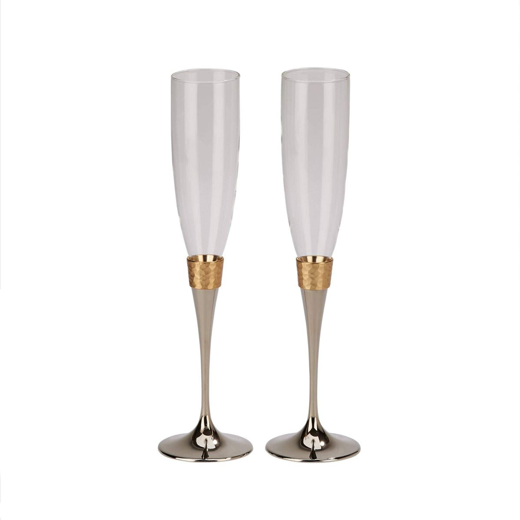 Creative Gifts International 021091 10.5 in. Hammered Banded Flutes, Pair - Gold