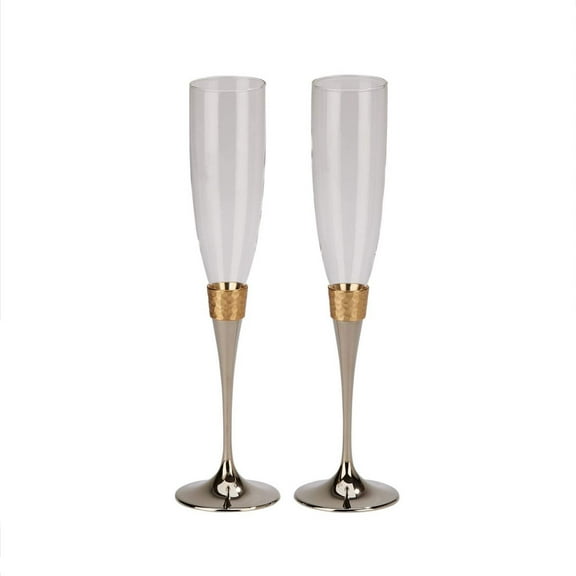 Creative Gifts International 021091 10.5 in. Hammered Banded Flutes, Pair - Gold