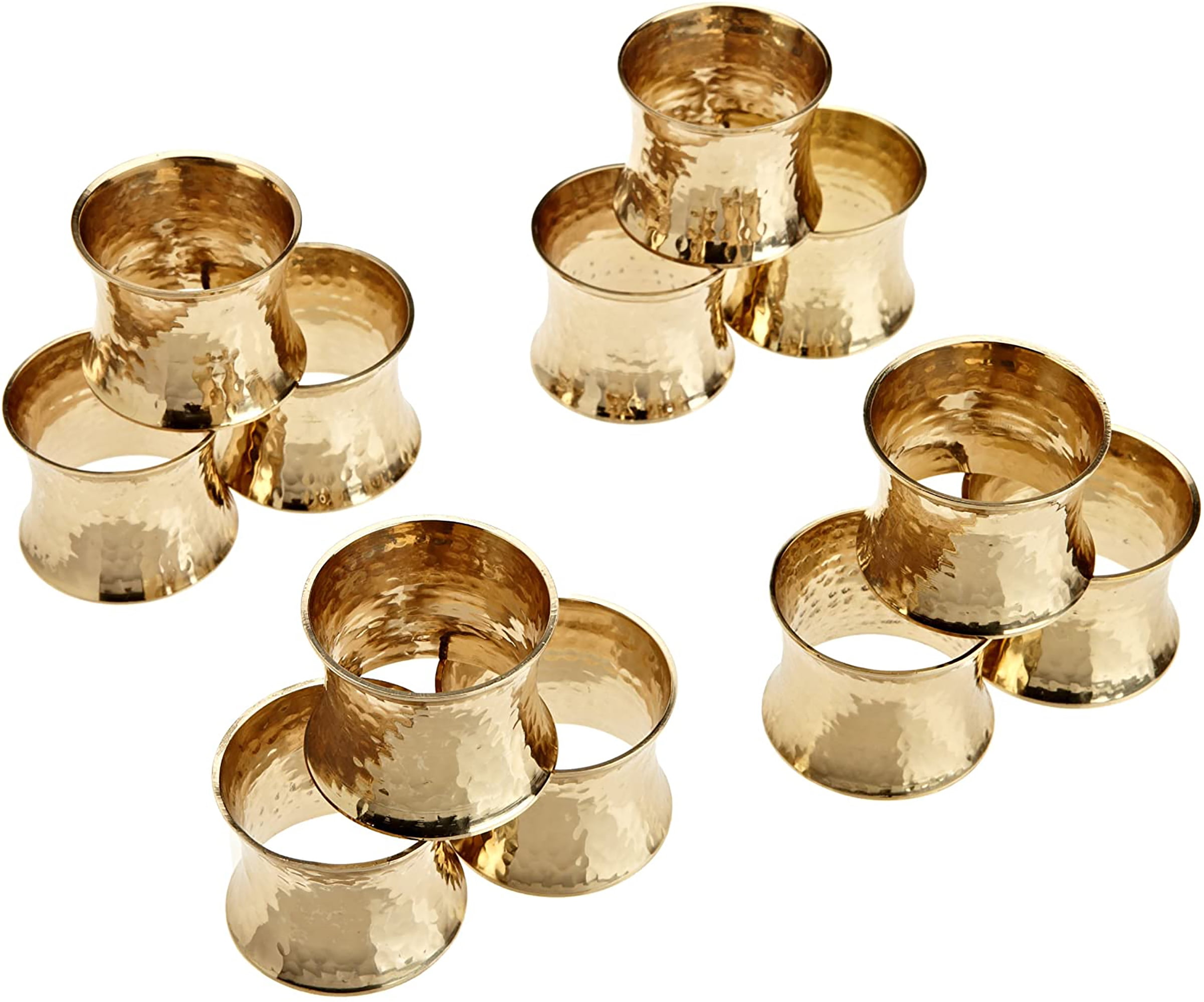 Hammered Gold Brass Round Napkin Ring Set, 12 Count