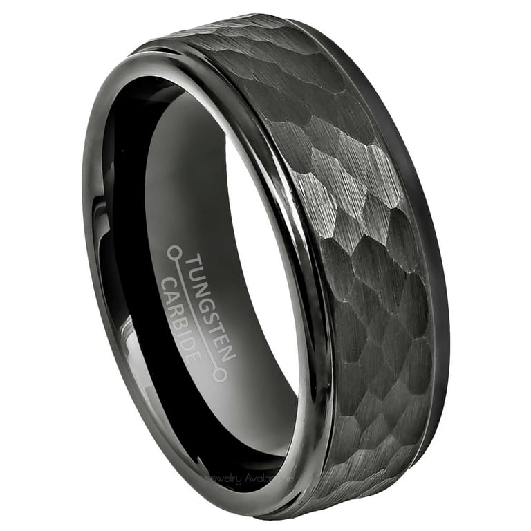 Hammered Gunmetal Tungsten Ring Men's Dark Gray Tungsten Carbide