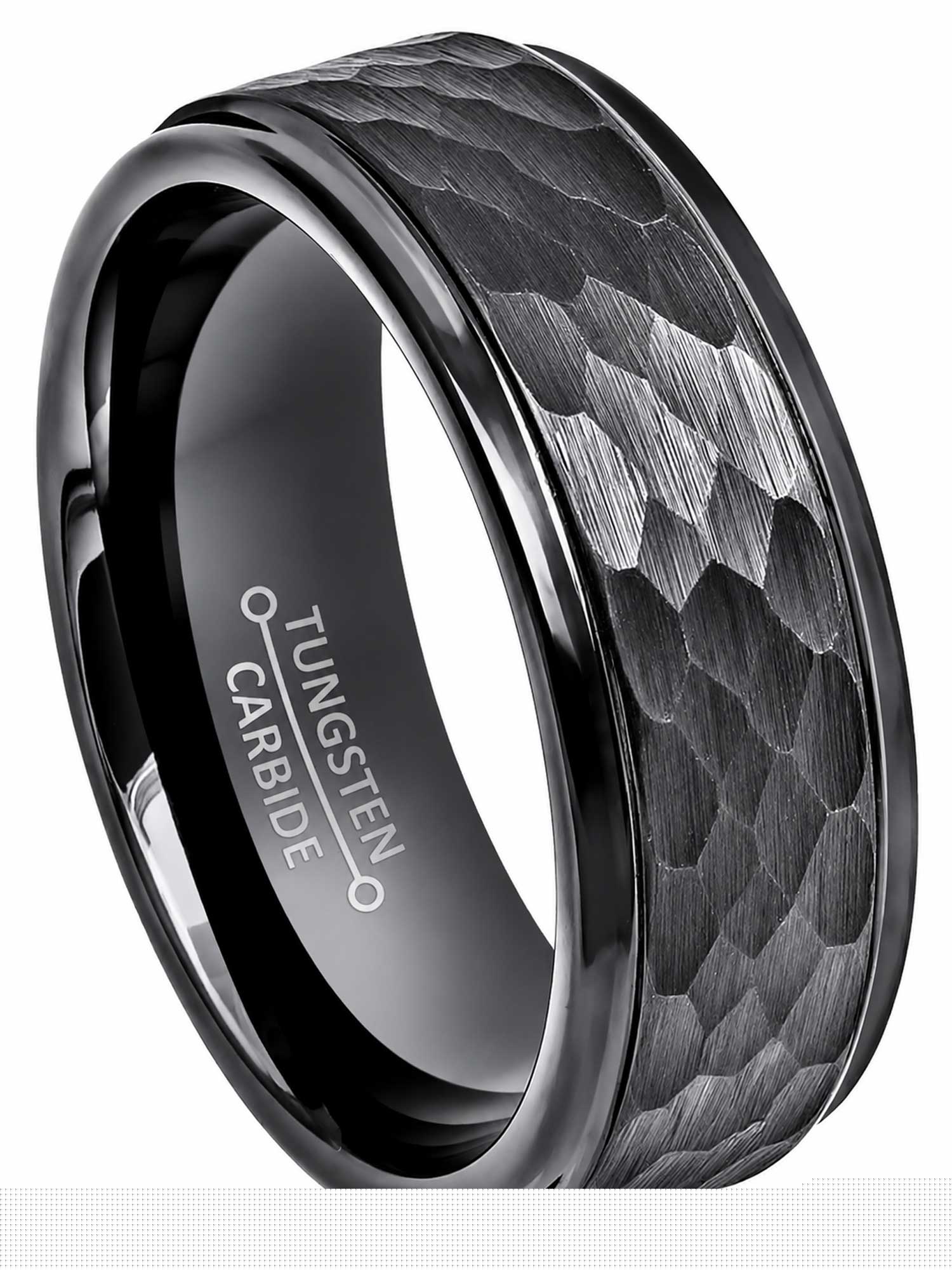 Jewelry Avalanche Hammered Finish Gunmetal Tungsten Carbide Mens Wedding Band 8mm Dark Gray Anniversary Ring size 9