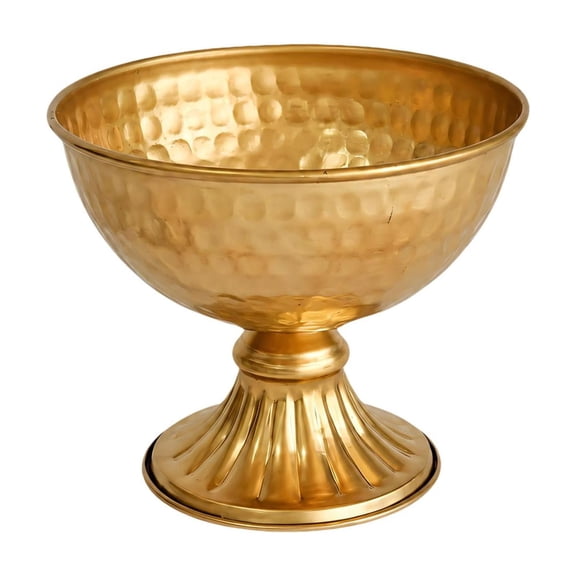 Hammered Iron Pedestal Urn Vases, Gold Centerpiece Compote Bowl Vases for Shelves, Entryways, Dining Tables, and Tabletop Styling