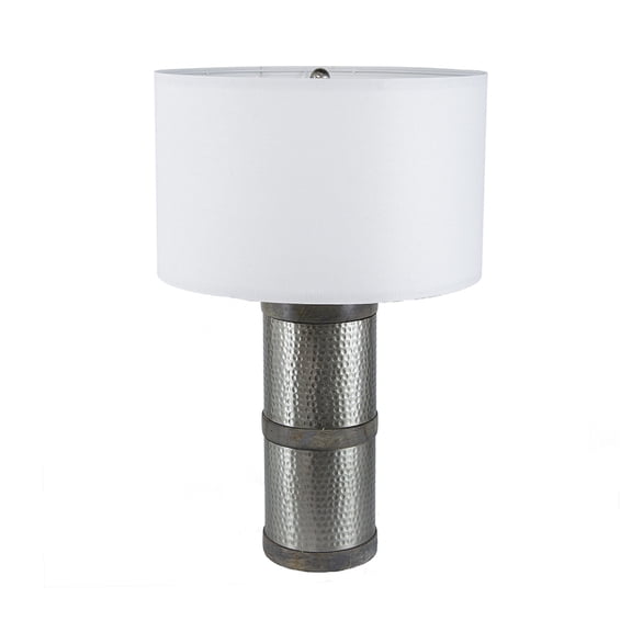 Hammered Iron Table Lamp with Mango Wood Accent, 16x24.4 Inch, Natural Rustic Style