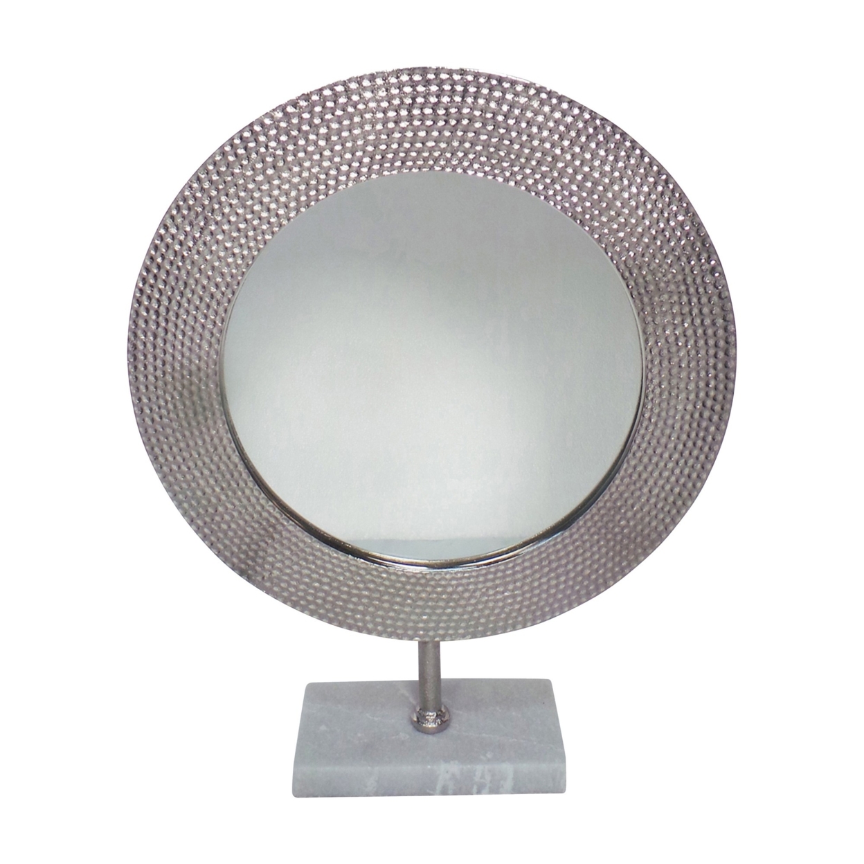 Hammered Metal Frame Round Standing Mirror with Block Base, Large