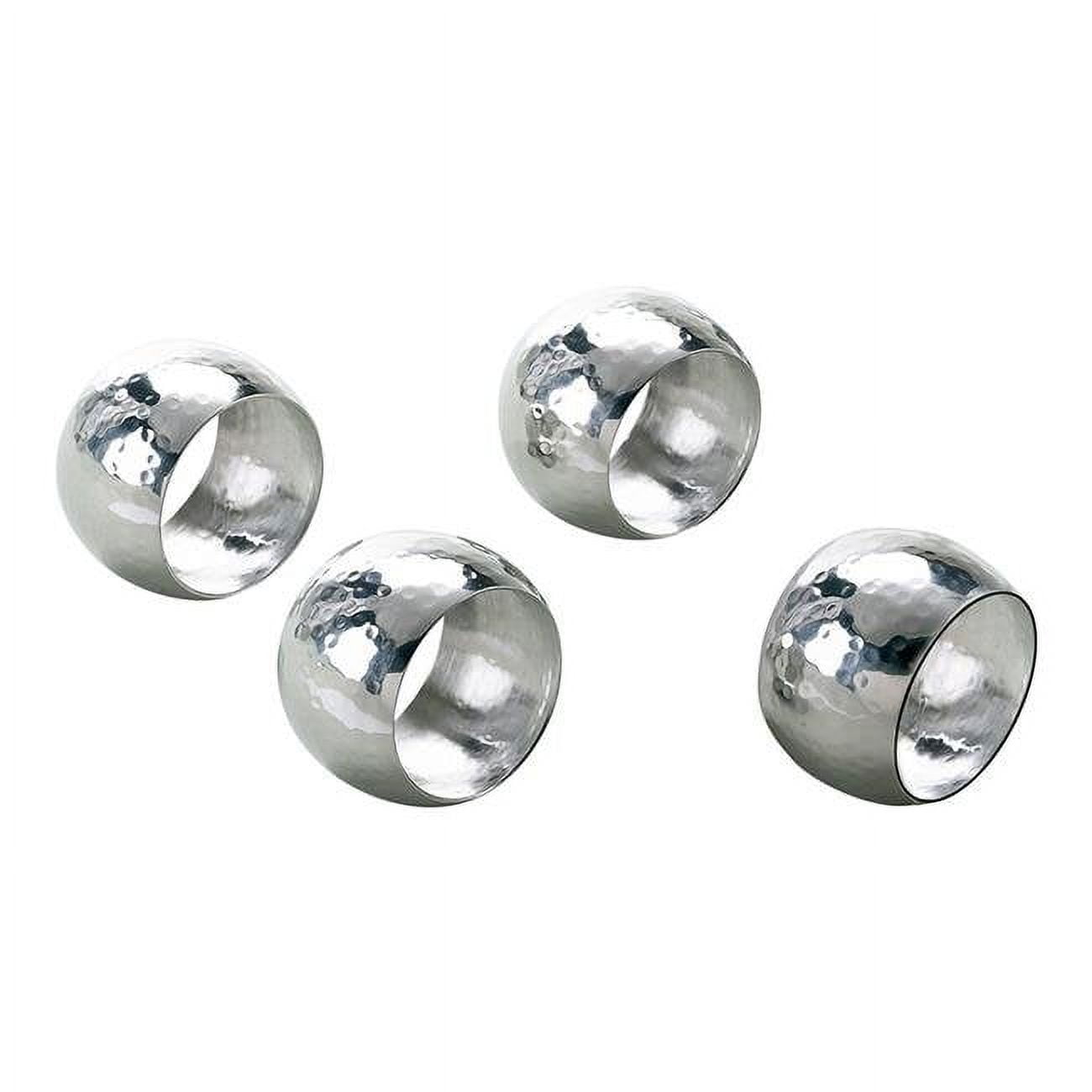 Silver Hammered Stainless Steel Napkin Rings, Set of 4