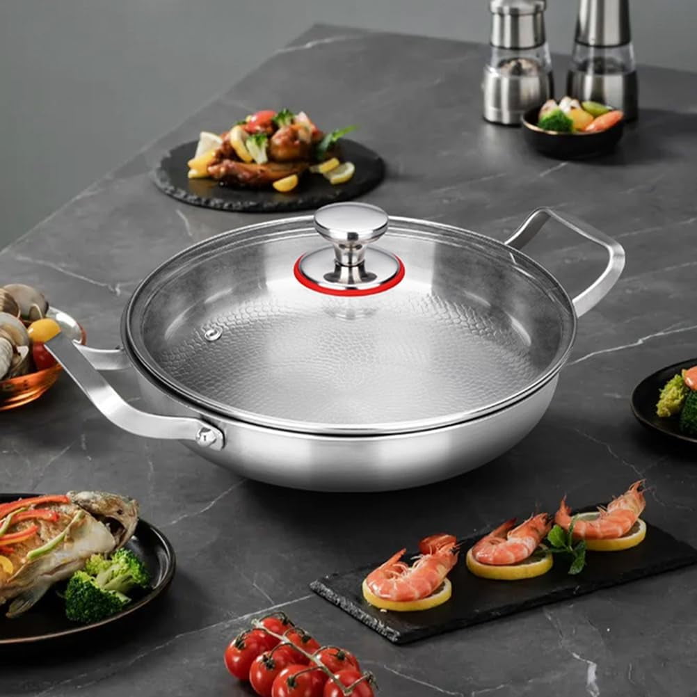 Hammered Pan 11 Inch Double Handle Non Stick Frying Pan with Lid Ultra  Scratch Resistant Even Heating Compatible All Cooktops