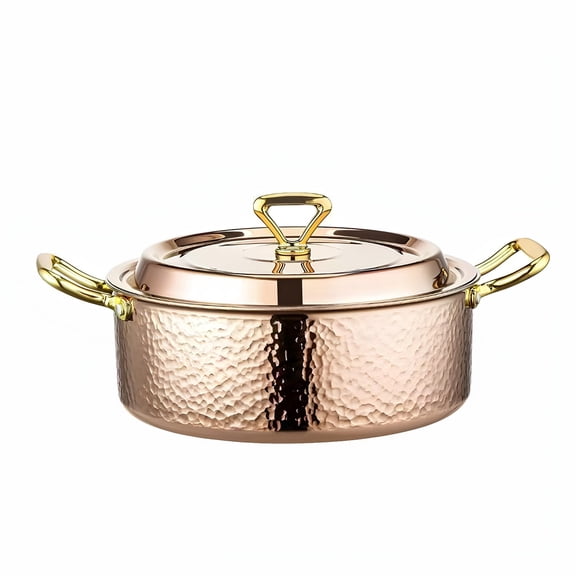 Hammered Pot with Lid, Copper Rose Gold, Tri-Ply Stainless Steel, Multi-Functional Cookware for Bake Roast Braise Saute, Magnetic Base, Dishwasher and Oven Safe