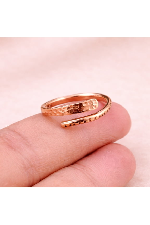 Hammered Pure Copper Bypass Ring, Adjustable Textured Band, Handmade Open Stacking Ring