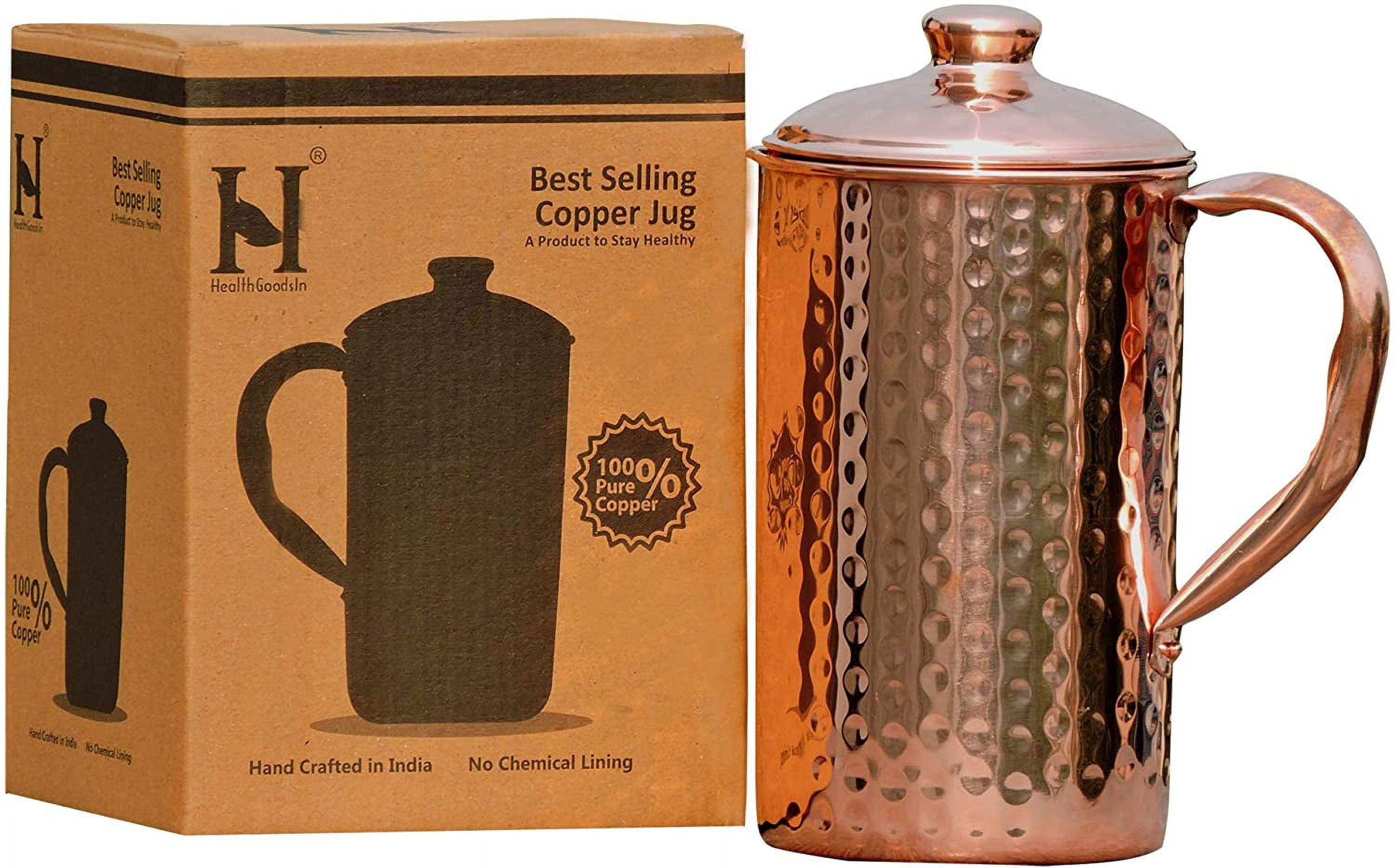 Hammered Pure Copper Water Jug, Copper Pitcher for Ayurveda Health Benefits - 50.7 US Fl Oz Capacity