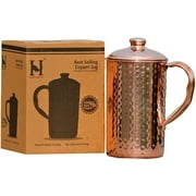 Hammered Pure Copper Water Jug, Copper Pitcher for Ayurveda Health Benefits - 50.7 US Fl Oz Capacity