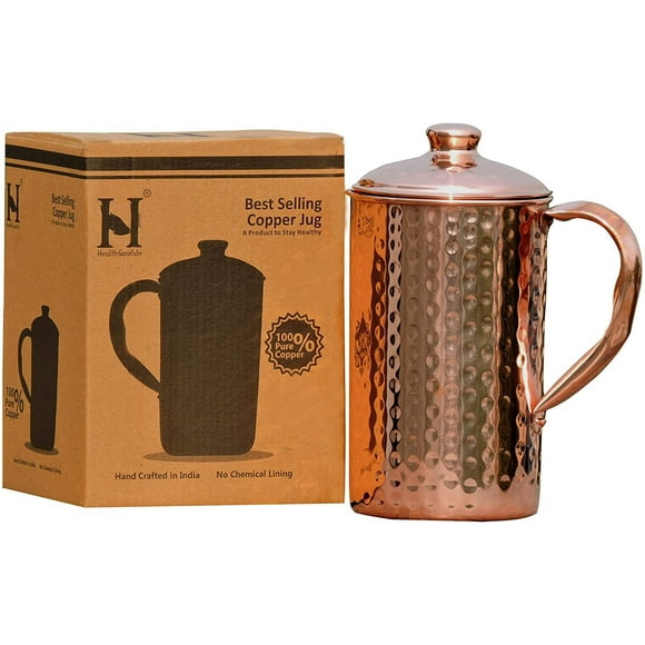 Hammered Pure Copper Water Jug, Copper Pitcher for Ayurveda Health Benefits - 50.7 US Fl Oz Capacity