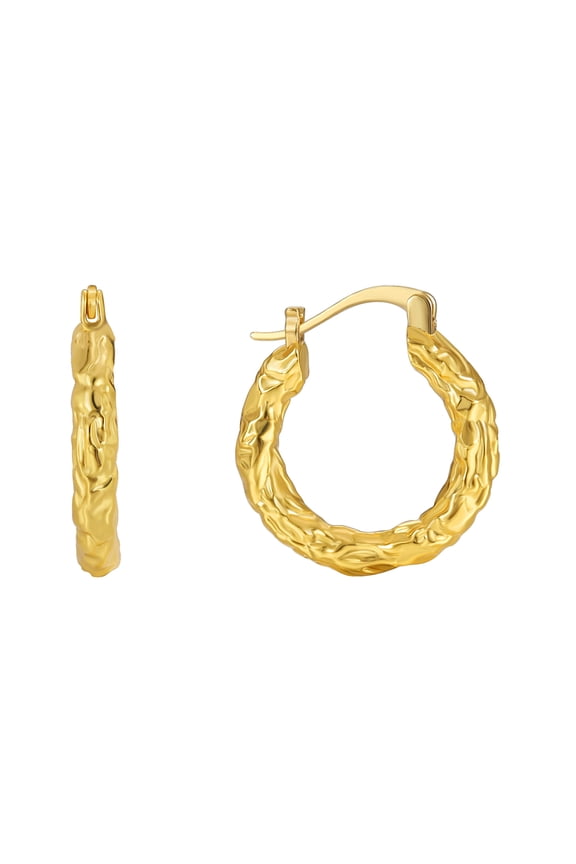 Hammered Round Hoop Chunky Earrings Gold Plated Hoop Earrings Vintage Jewelry Hoops For Daily Wear Gift