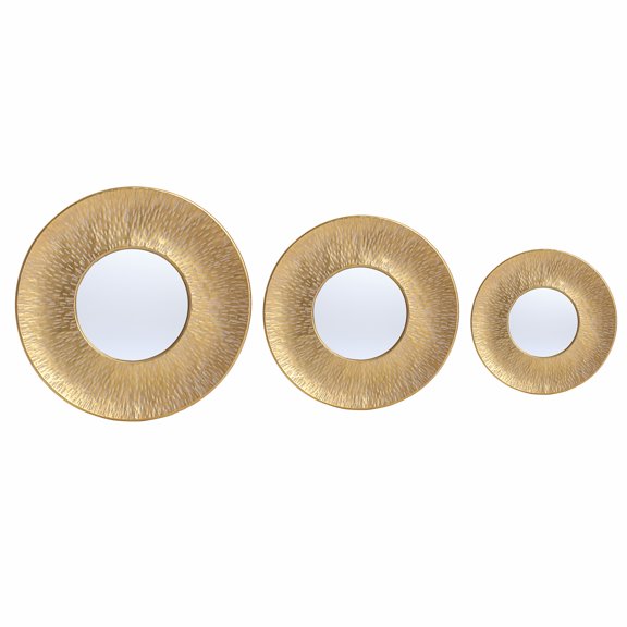 Hammered Round Wall Mirror 3PC Set, Gold