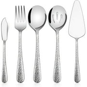 Hammered Serving Utensils, Vesteel 5-Piece Stainless Steel Hostess Serving Set Set for Buffet Party Kitchen Restaurant, Mirror Finished & Dishwasher Safe
