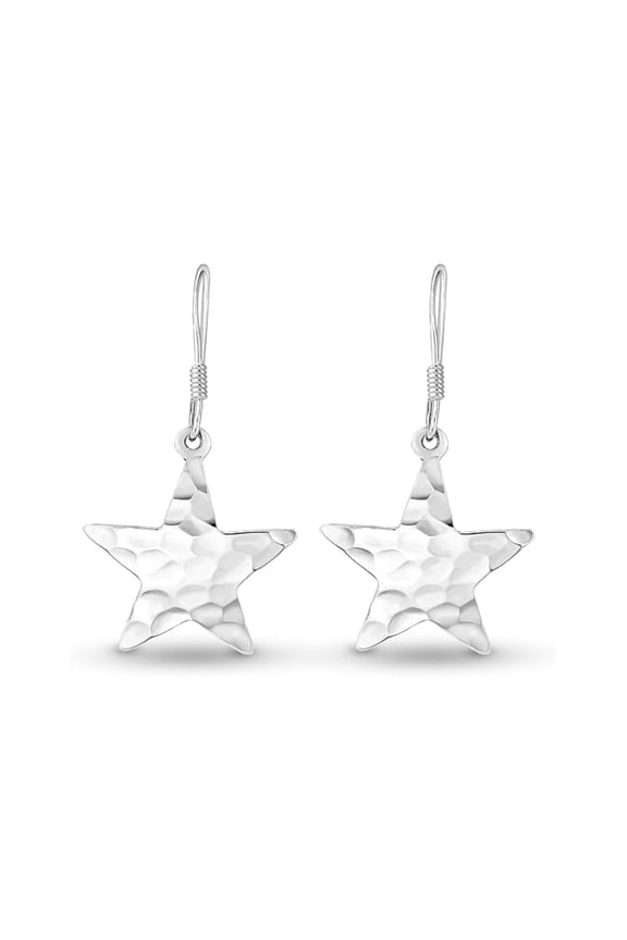 Hammered Shooting Star Dangle Earrings in 925 Sterling Silver | Twinkle Star Jewelry for Women | Celestial-Inspired Gift
