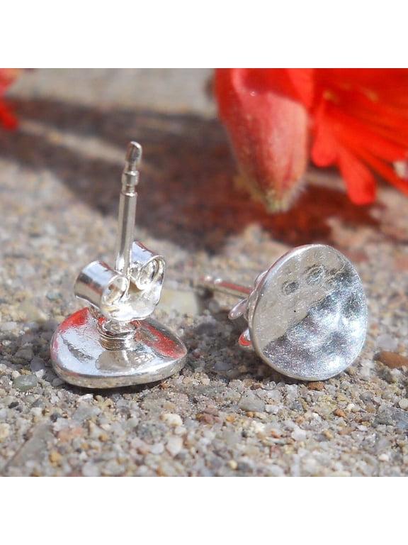 Hammered Silver Earring Posts With Loops, 8mm Round Stud Findings For Jewelry Making And Custom Earrings