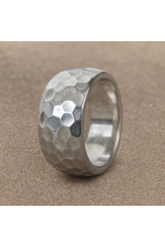 Hammered Silver Ring - Chunky Cigar Band Wide Sterling Silver Men's Wedding Band Rustic Textured Statement Jewelry