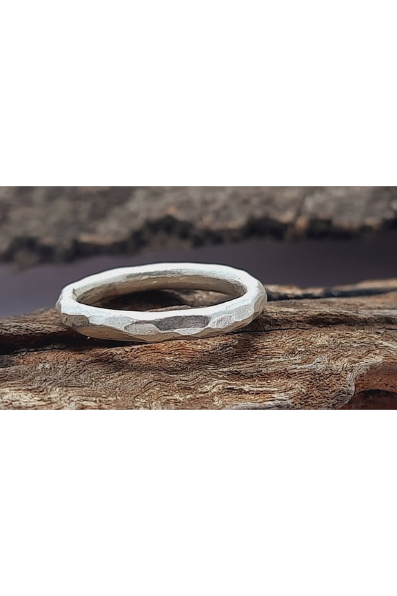 Hammered Silver Ring - Handmade Sterling Silver Stackable Midi Ring With Oxidized Finish For Women