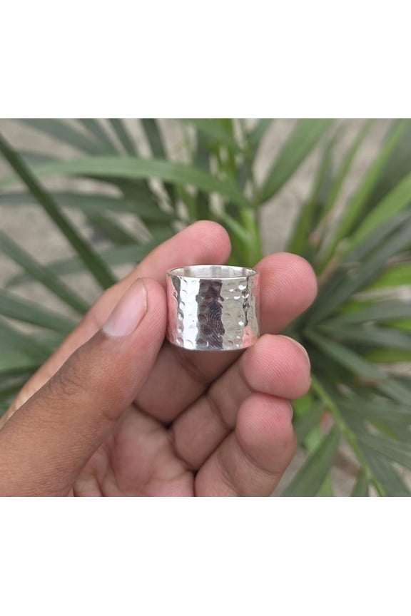 Hammered Silver Ring Sterling Silver Band Wide Boho Thumb Ring, Unisex Handmade Artisan Jewelry