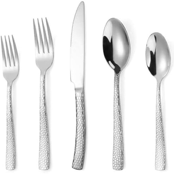 Hammered Silverware Set for 2,  10 Pieces Stainless Steel Luxury Flatware Set, Cutlery Tableware Set, Kitchen Utensils Set Include Spoons And Forks Set, Mirror Polished, Dishwasher Safe